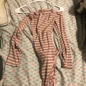 Romwe pink striped one piece